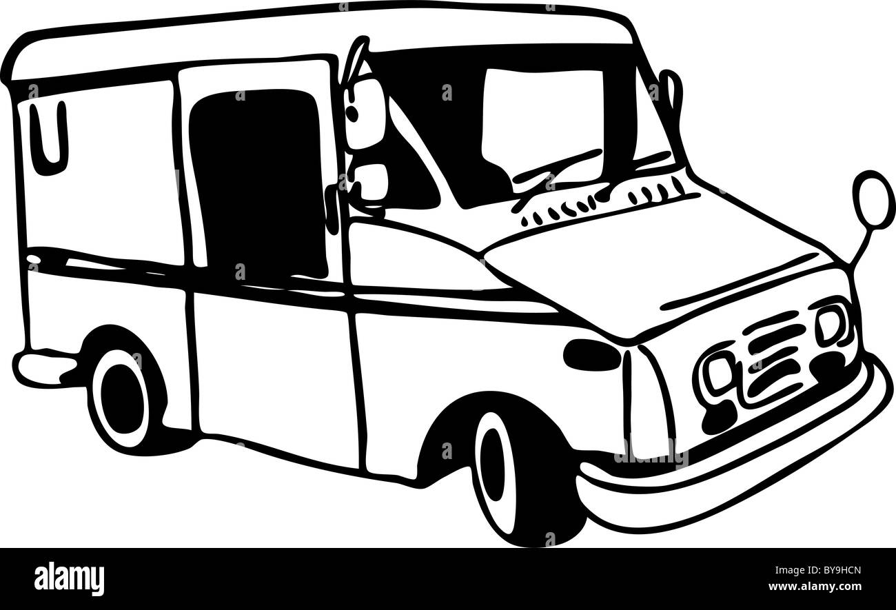 Hand drawn image of a mail vehicle stock photo