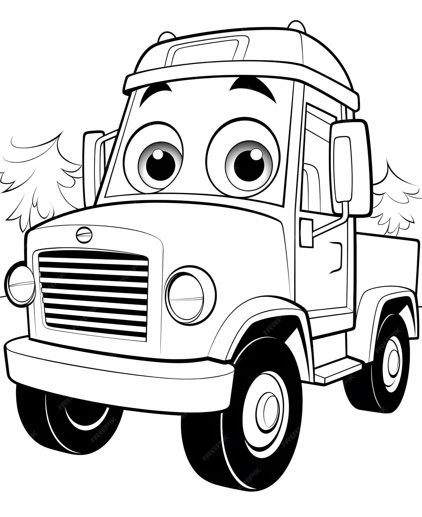 Pãgina para colorir para crianãas estilo de desenho animado mail truck simples arte de linha preta e anca foto premium