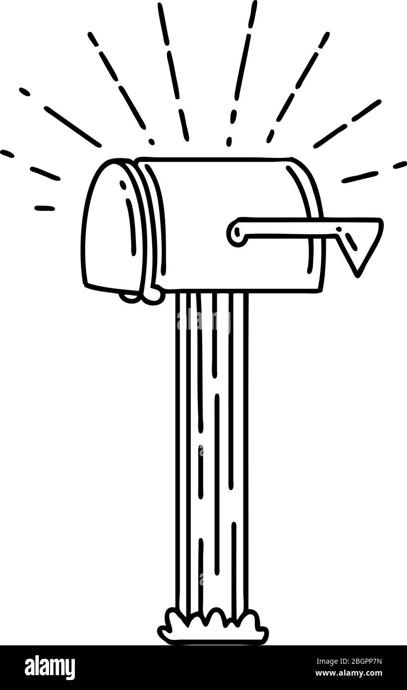 Illustration of a traditional black line work tattoo style closed mailbox stock vector image art