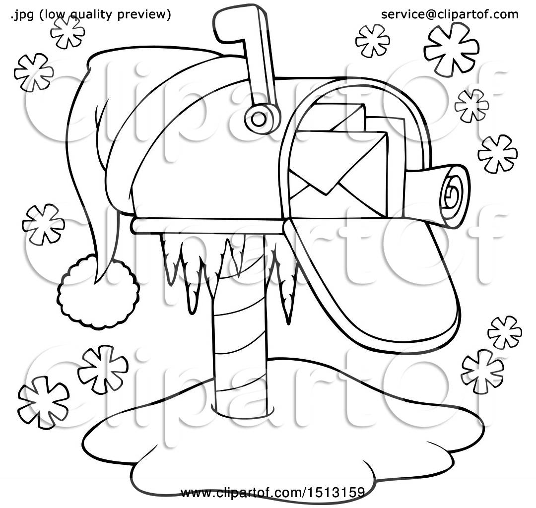 Clipart of a black and white christmas mailbox with a santa hat