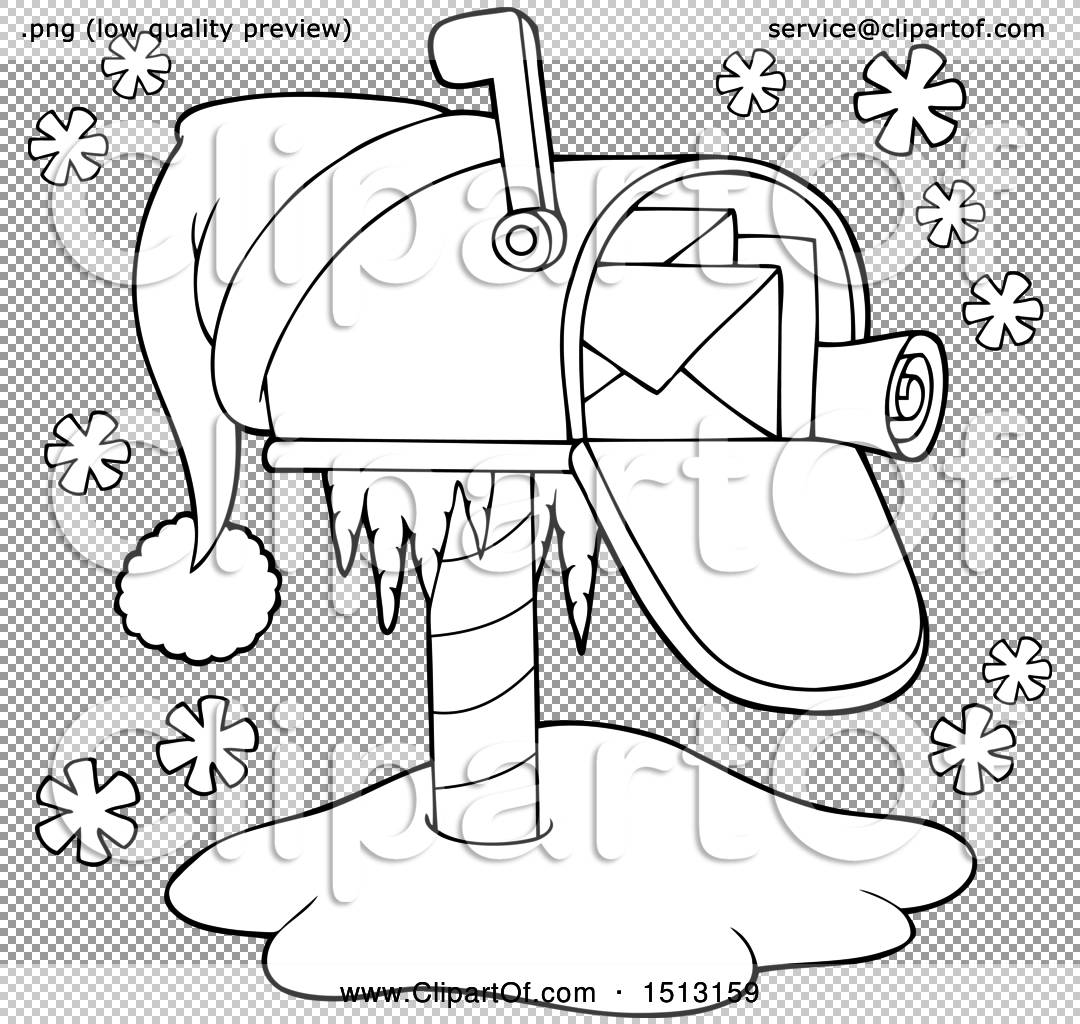 Clipart of a black and white christmas mailbox with a santa hat
