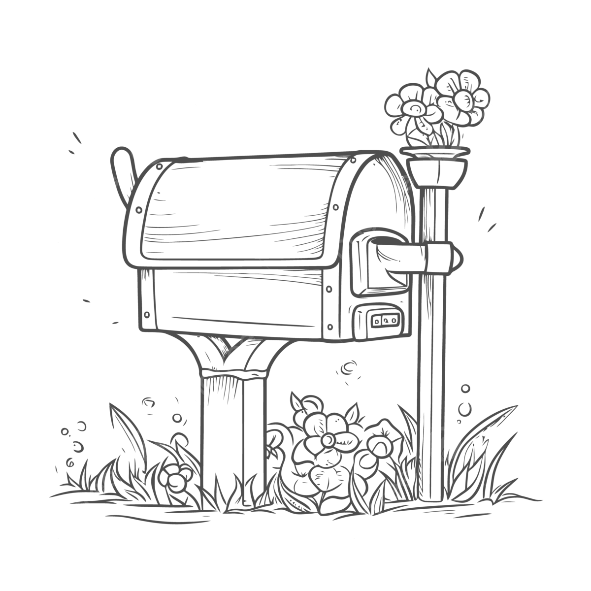 Drawing of a mailbox with flowers and grass outline sketch vector mailbox drawing mailbox outline mailbox sketch png and vector with transparent background for free download