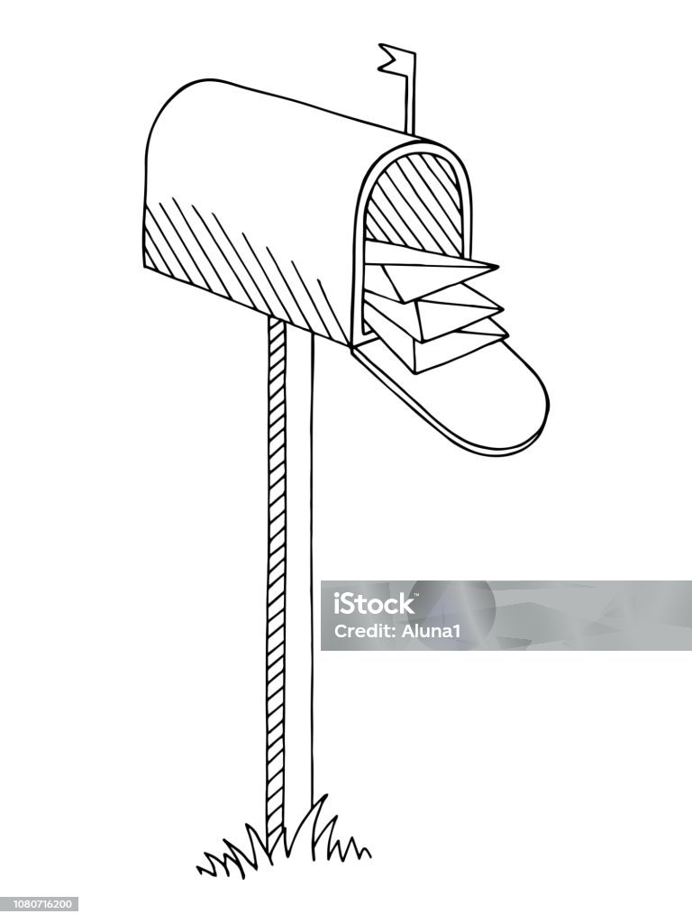 Mailbox graphic black white isolated sketch illustration vector stock illustration