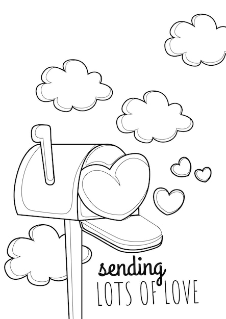 Premium vector sending heart act of love valentine coloring pages for kids and adult