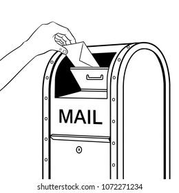 Hand drops letter into mailbox coloring stock vector royalty free