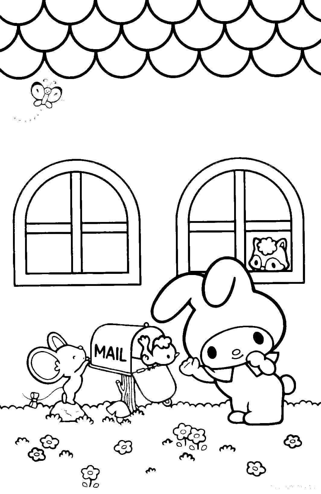 My melody and mailbox coloring page