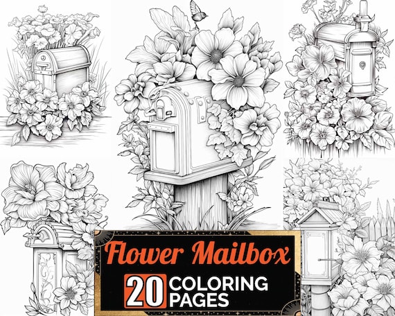 Vintage flower mailbox coloring pages premium adult kids retro coloring sheets coloring book a size printable digital pdf download