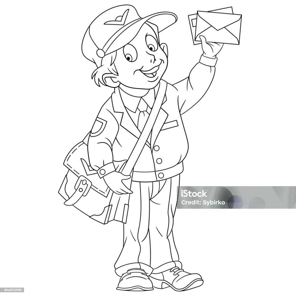 Mailman or postal worker with a letter stock illustration