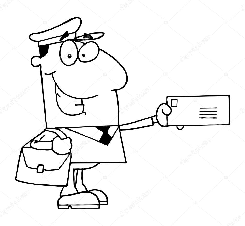 Cartoon mailman with postcard stock vector by hittoon