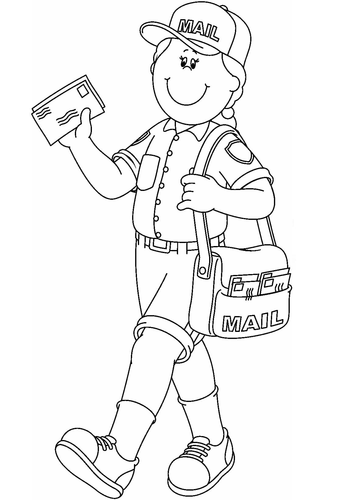 Smiling postman coloring page