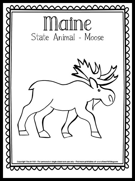 Maine coloring page state animal moose free printable â the art kit