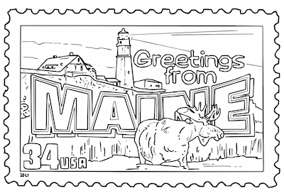 Greetings from maine united states postage stamp coloring page