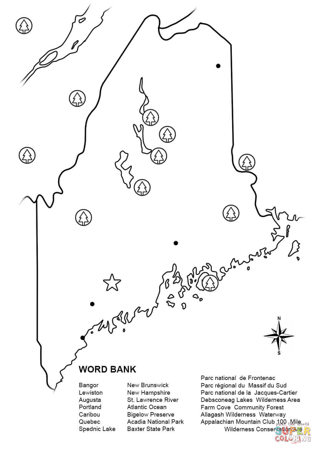 Maine map worksheet coloring page free printable coloring pages