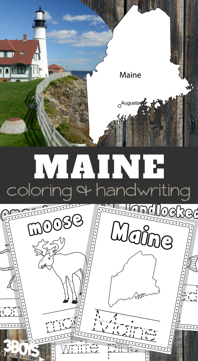 Maine handwriting and coloring sheets