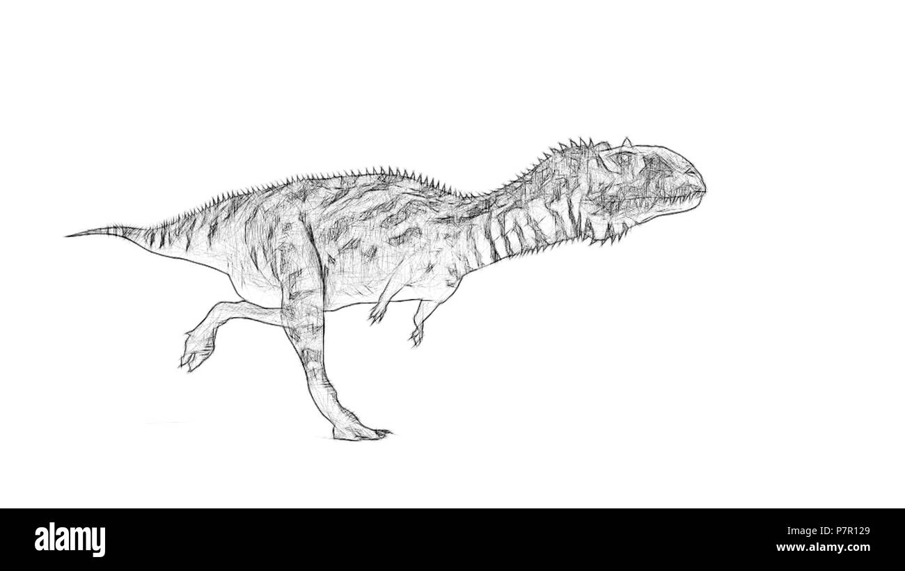 Majungasaurus dinosaur illustration black and white stock photos images