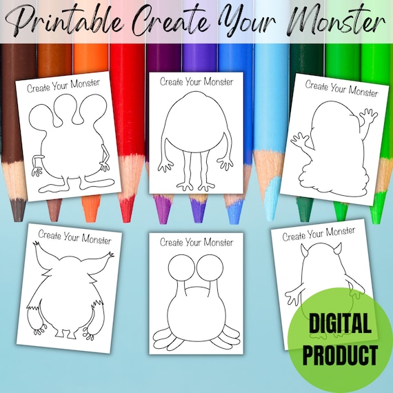 Printable create your monster template monster party coloring sheets monster activity for kids create your own monster worry monster