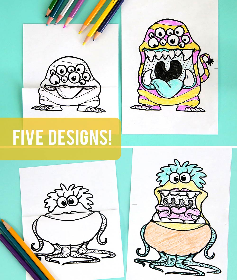 Monster coloring pages folding surprise