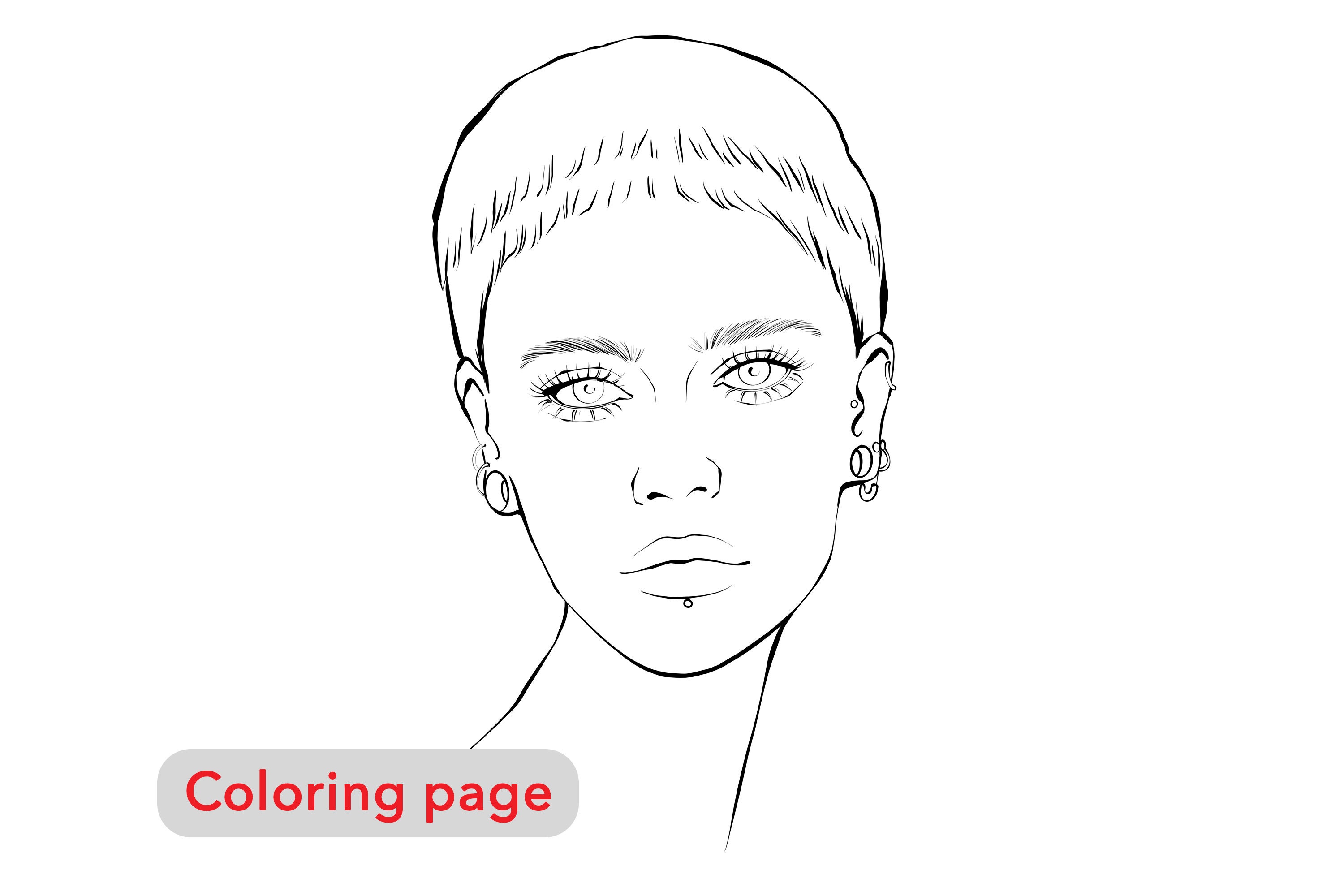 Coloring page girl with shirt hear girl portrait digital download adult coloring page fashion illustration premium coloring page download now