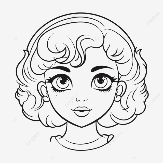 Cartoon girl s face with curly hair coloring pages outline sketch drawing vector makeup drawing makeup outline makeup sketch png and vector with transparent background for free download