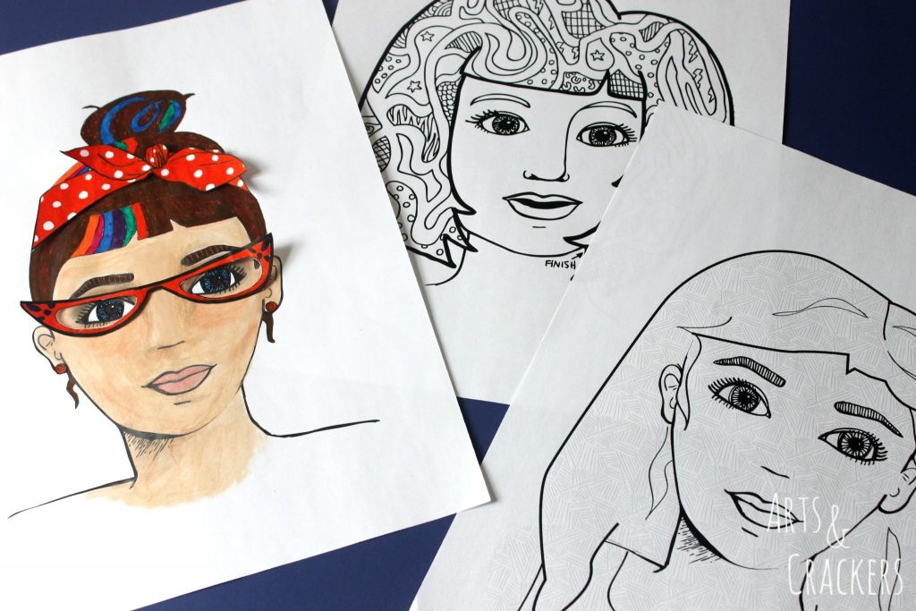 Free fab faces adult coloring page