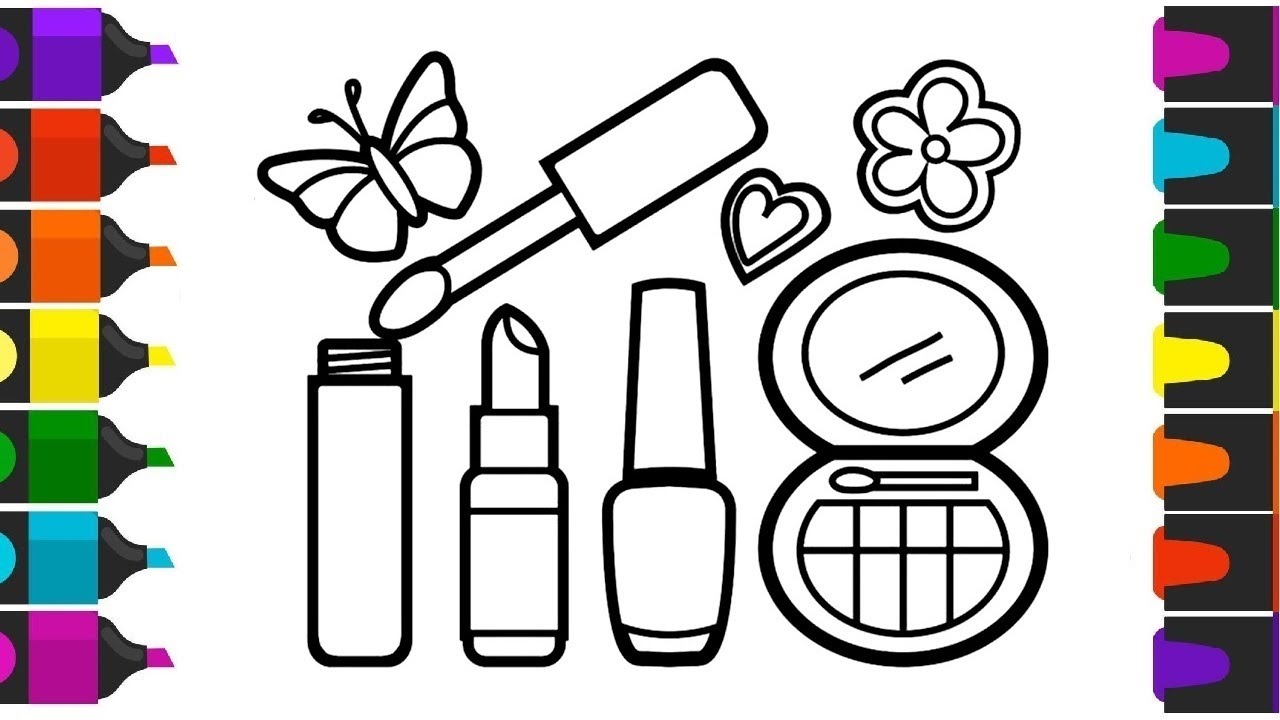 Cute akeup set coloring pages for kids and toddlers how to draw color and paint siple art