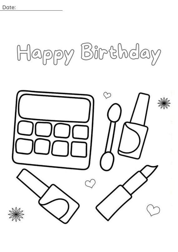 Printable makeup birthday coloring page digital coloring cards for kids birthday party coloring pages birthday gifts instant download