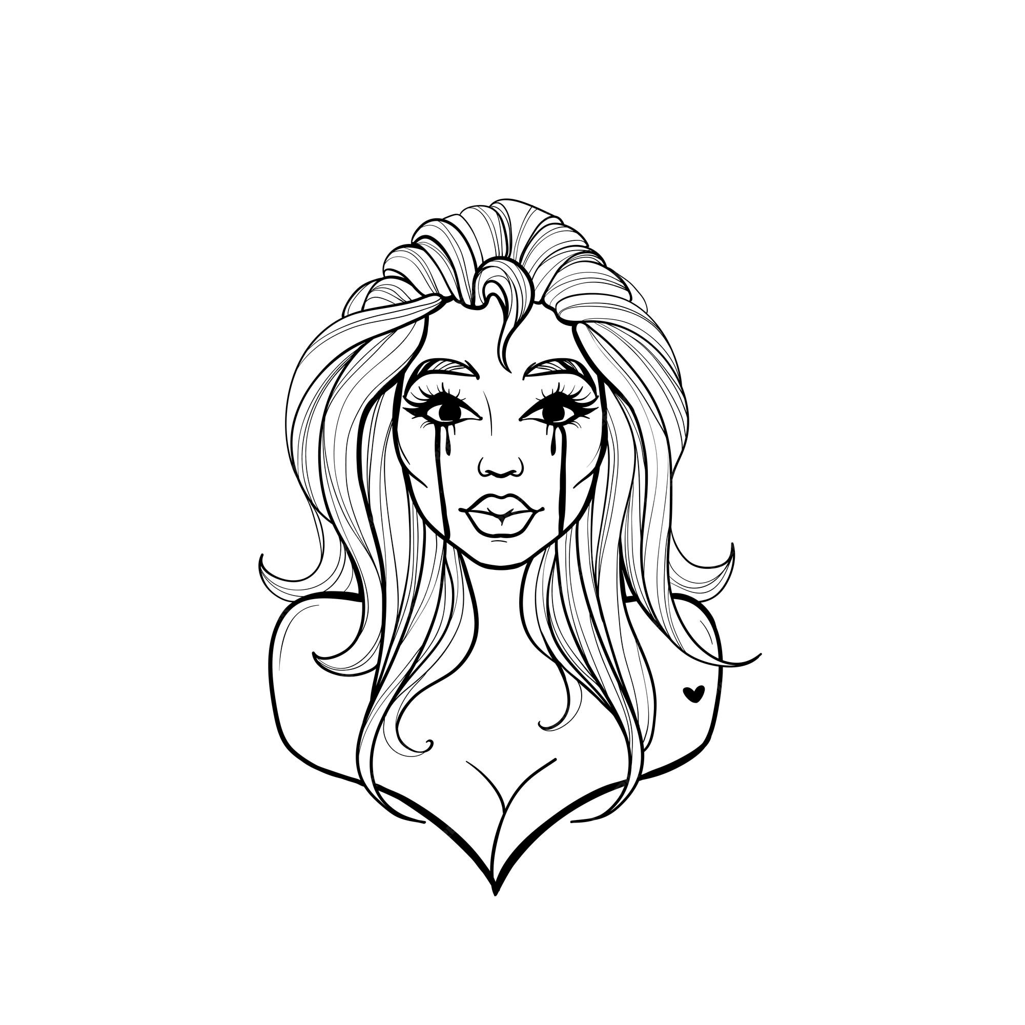 Premium vector drawing of a beautiful girl with a contour in vector coloring book all saints day makeup day of th