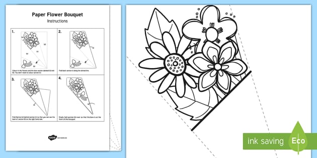 Paper flower bouquet coloring activity
