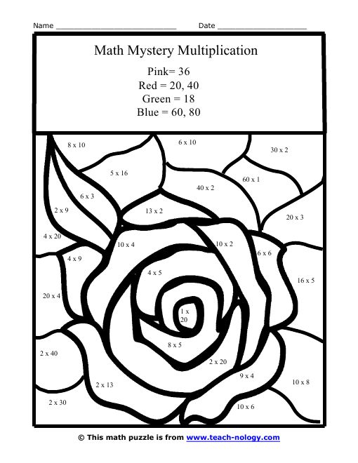 Rose multiplication puzzle math coloring free kids coloring pages coloring pages