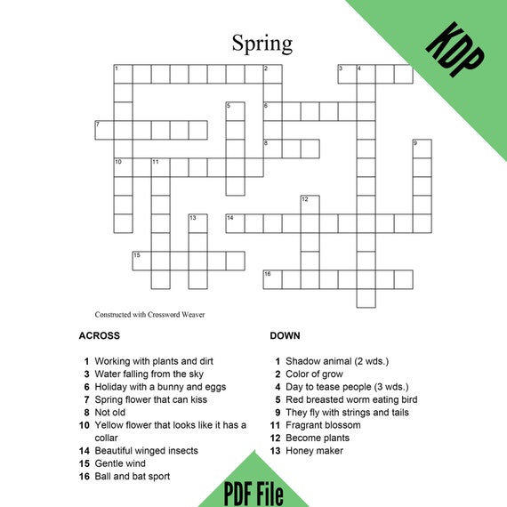 Kdp crossword puzzles with clues and answers in pdf format for creating kdp activity books spring easter baseball greats state capitals