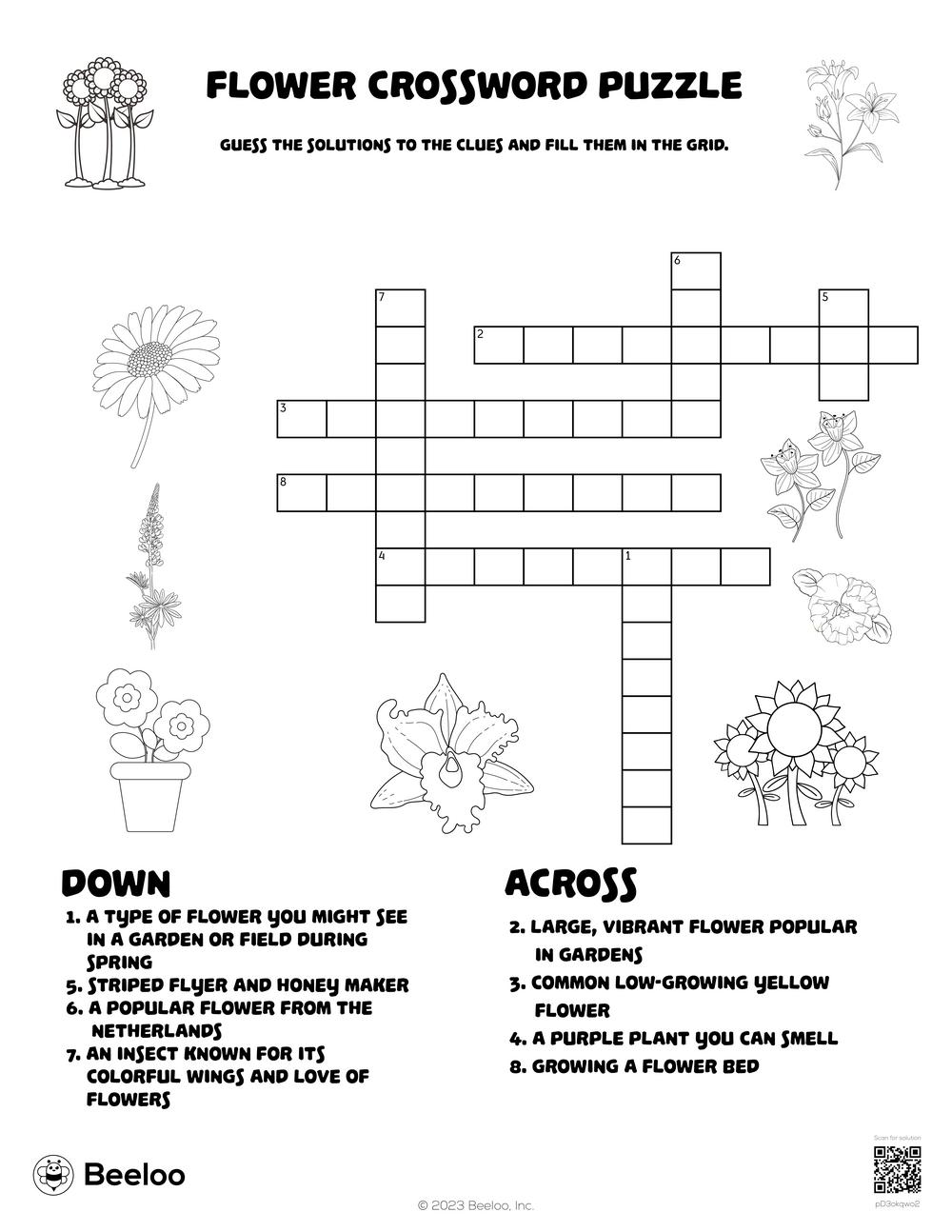 Flower crossword puzzle â printable crafts and activities for kids