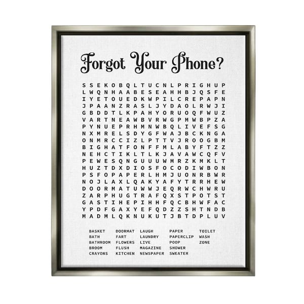 The stupell home decor collection phone crossword puzzle bathroom word by lettered and lined floater frame typography wall art print in x in wrp