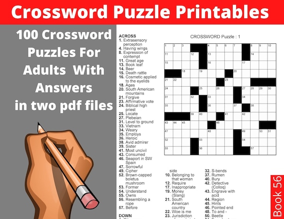 Crossword puzzle printables for adults crosswords with solutions instant download large print fun activities book for seniors