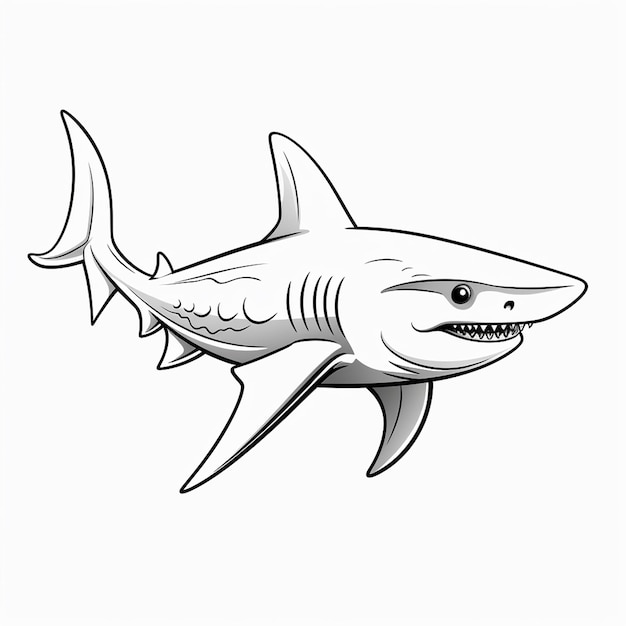 Premium ai image shortfin mako shark cute love cute cute coloring book kawaii line art