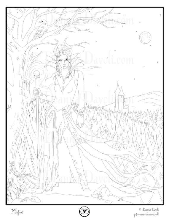Maleficent coloring page fairy tale art printable coloring page sleeping beauty coloring page raven jpg adult coloring page