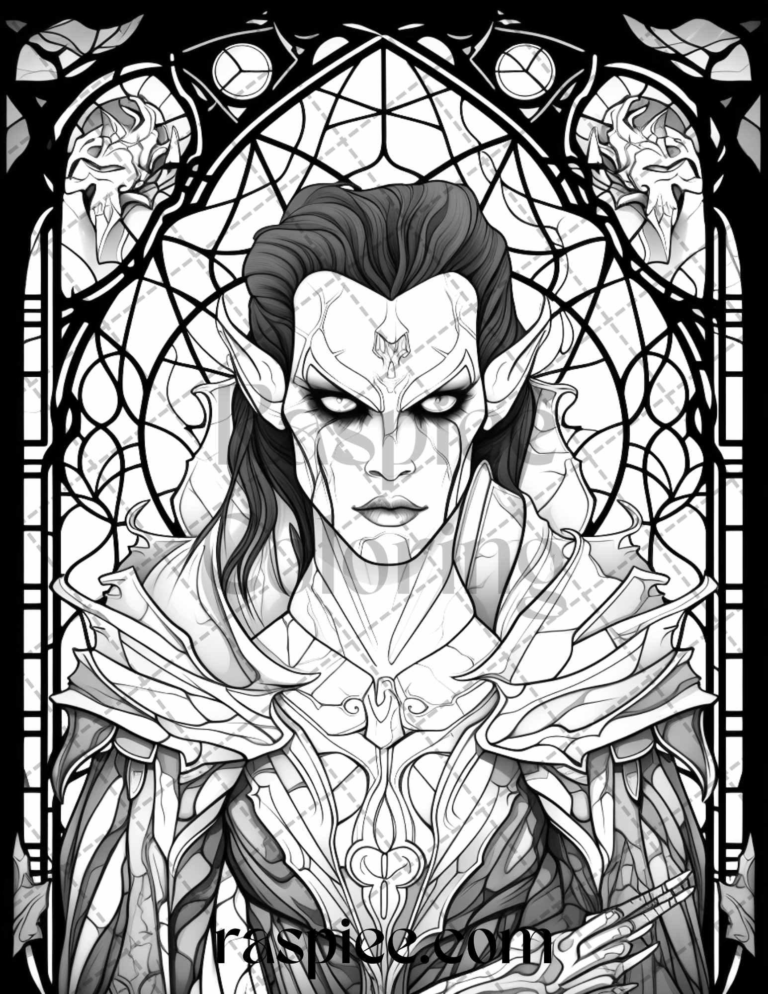 Halloween stained glass grayscale coloring pages printable for adul â coloring