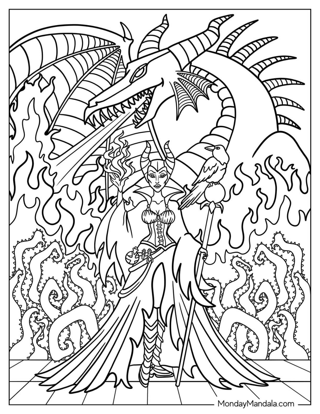 Maleficent coloring pages free pdf printables
