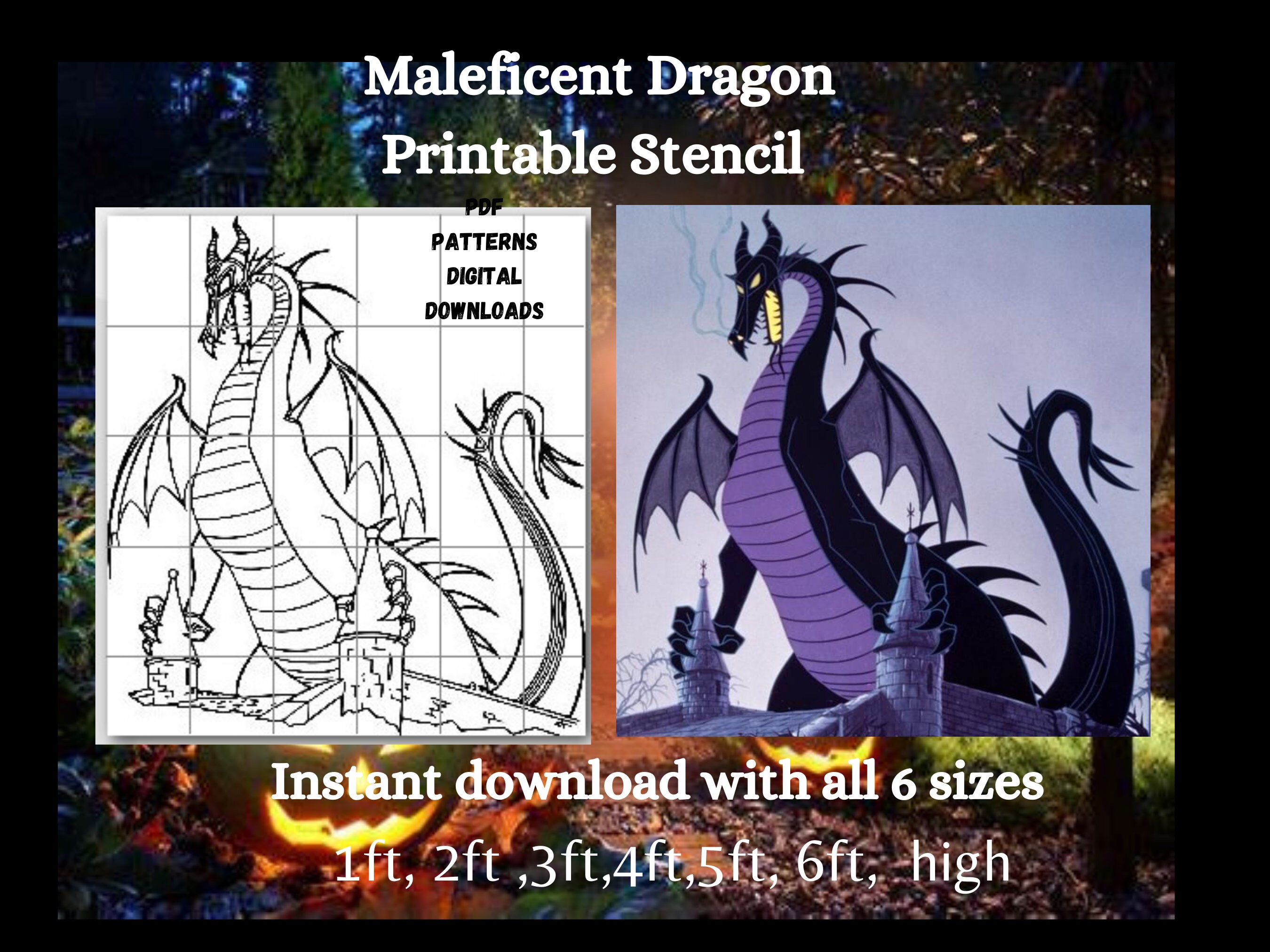 Maleficent dragon template silhouette pattern halloween silhouette yard art cut out print trace and cut pattern garage door silhouette