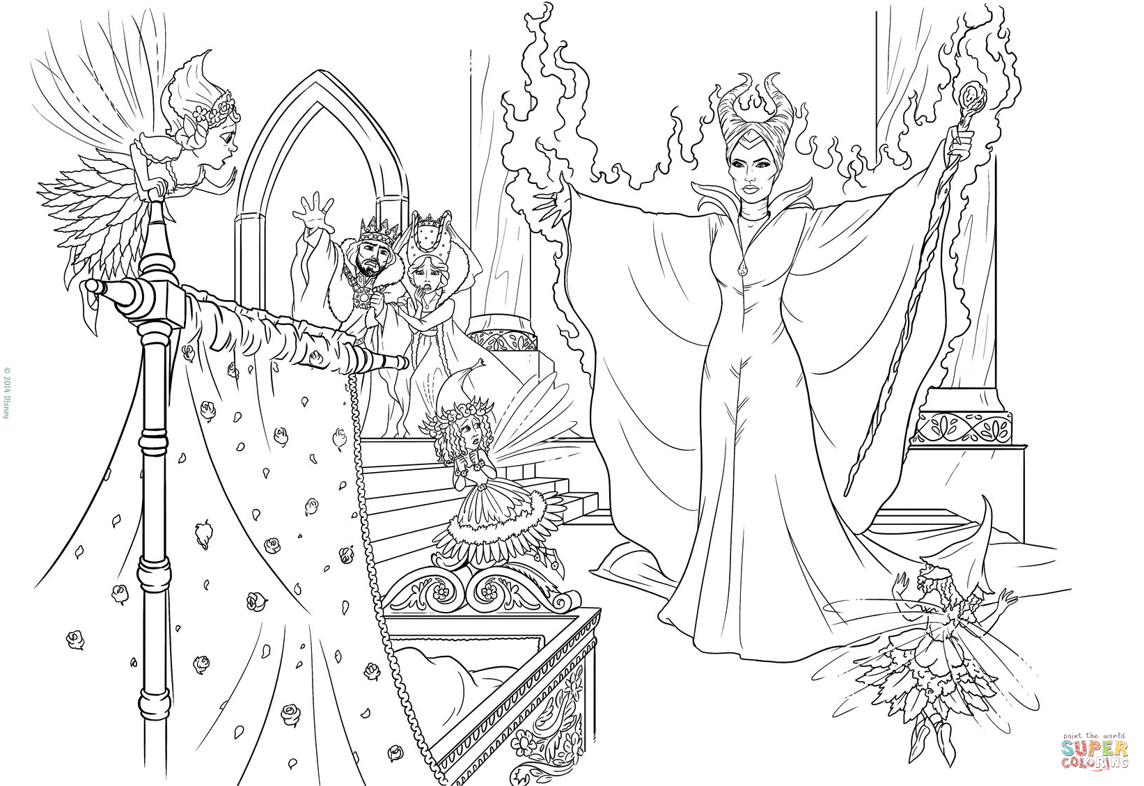 Maleficent curses the infant princess coloring page free printable coloring pages