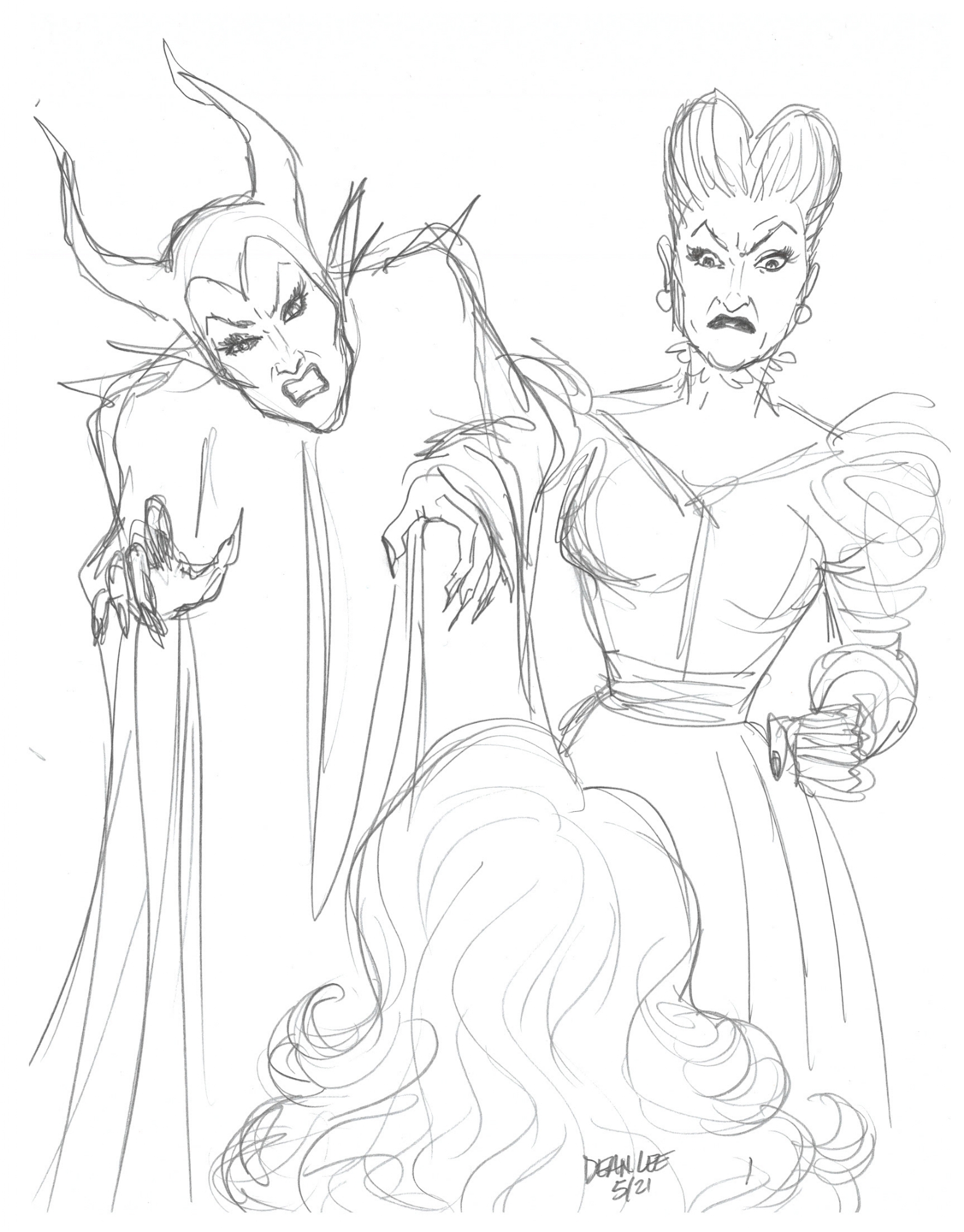 Maleficent and lady tremaine face a mon enemya blonde maid by dean lee all in james poseys art acquired that was not missioned or purchased ic art gallery room