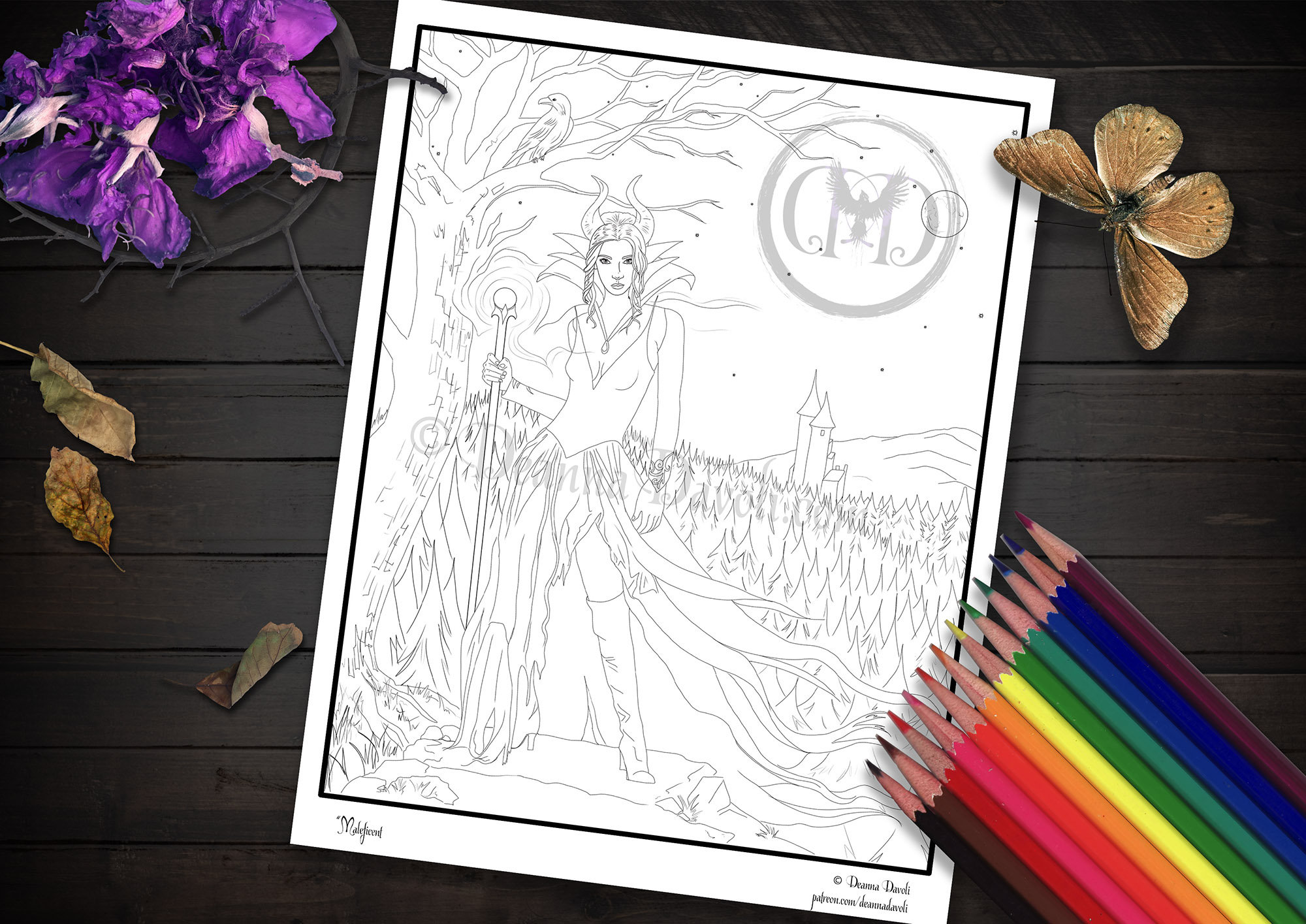 Maleficent coloring page fairy tale art printable coloring page sleeping beauty coloring page raven jpg adult coloring page