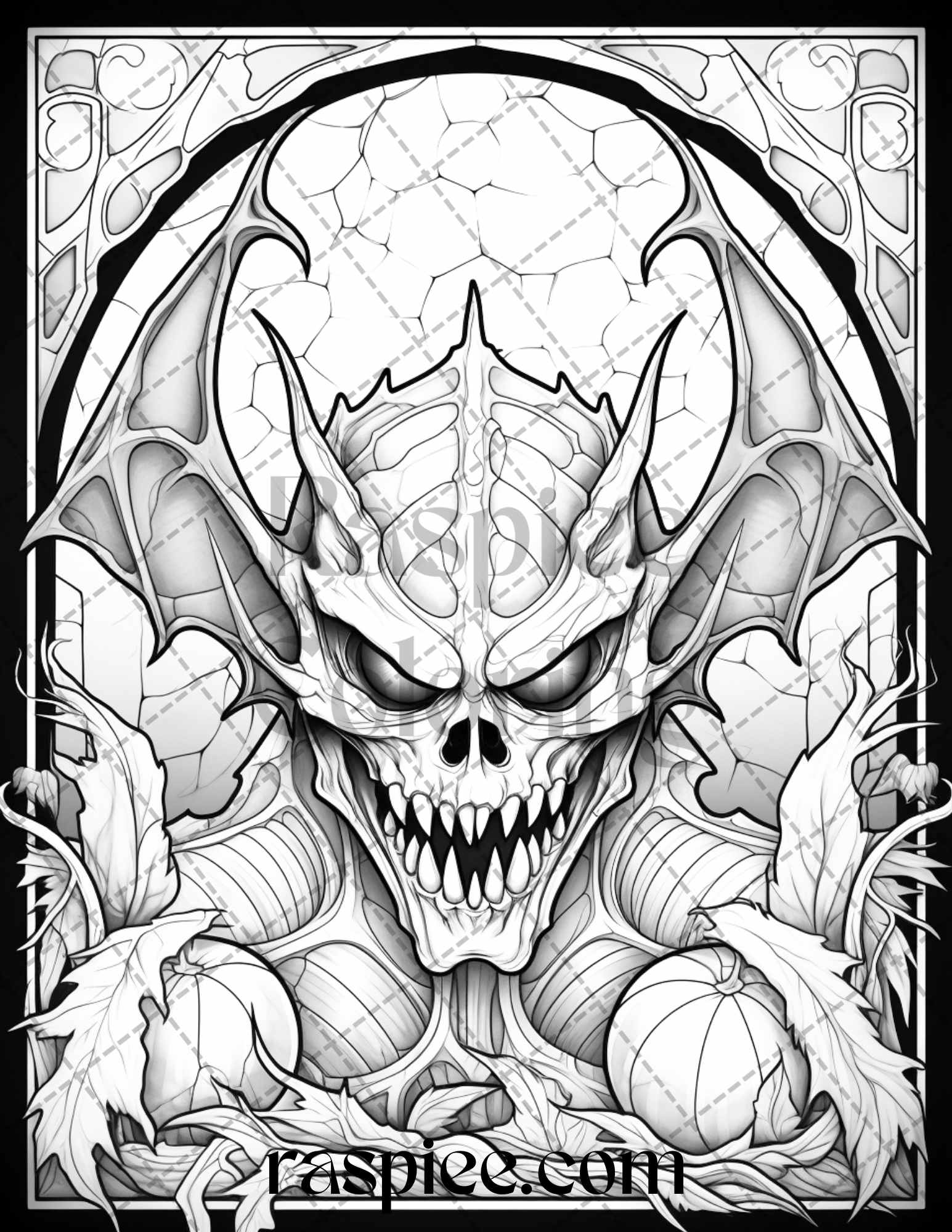 Halloween stained glass grayscale coloring pages printable for adul â coloring