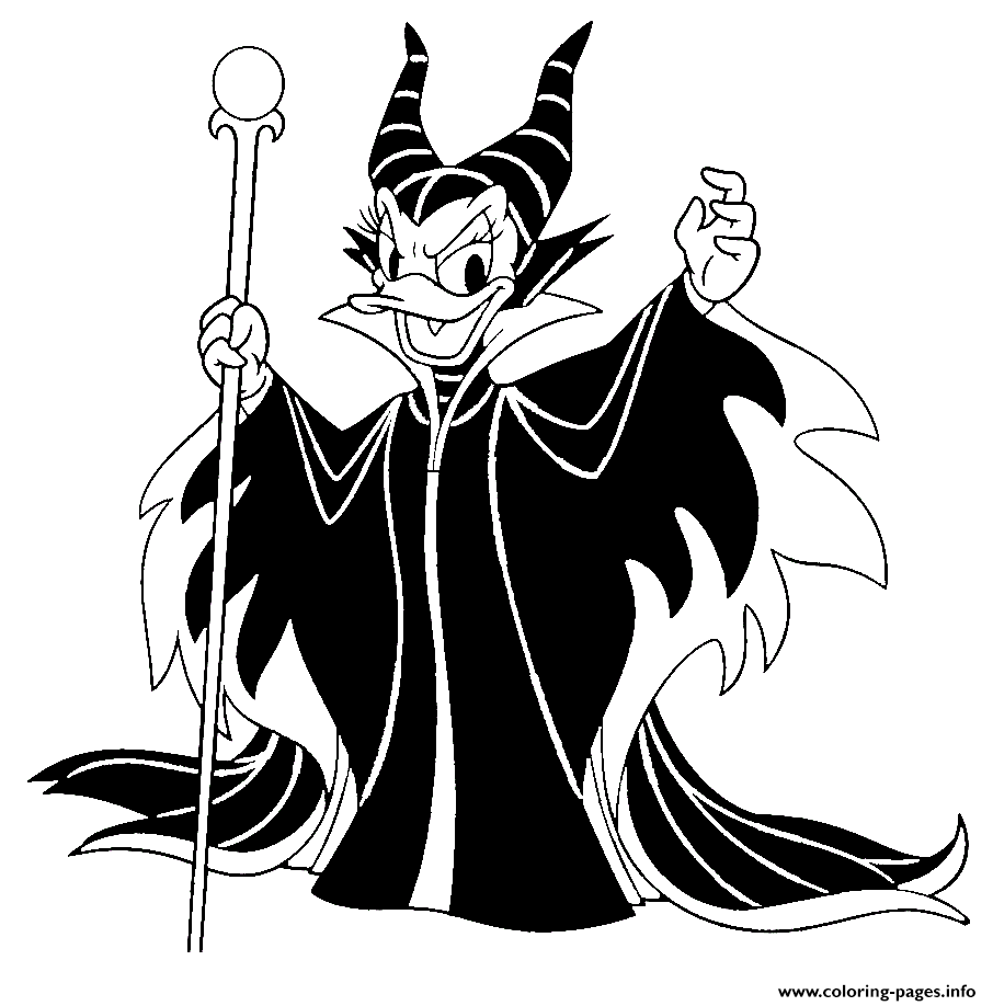Daisy duck as maleficent disney halloween coloring page printable