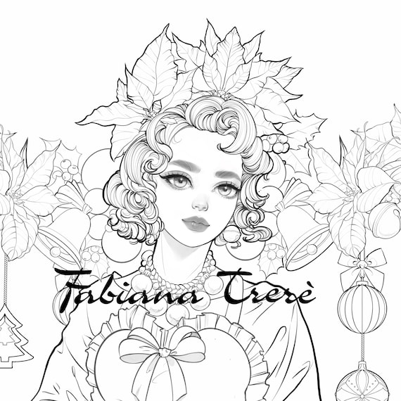 Christmas krampus day coloring page adult coloring book line art princess digital stamp instant download coloring page for adults