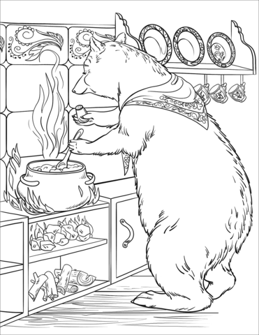 The mama bear makes the porridge for breakfast coloring page free printable coloring pages