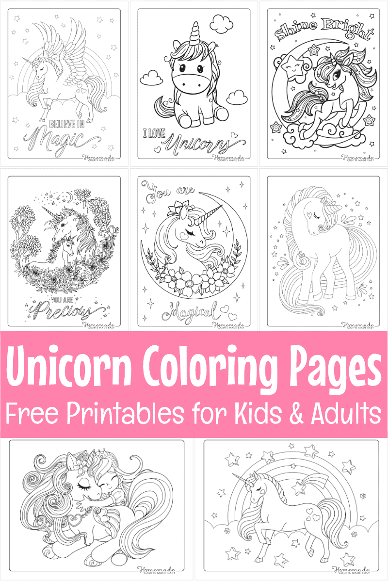 Magical unicorn coloring pages for kids adults