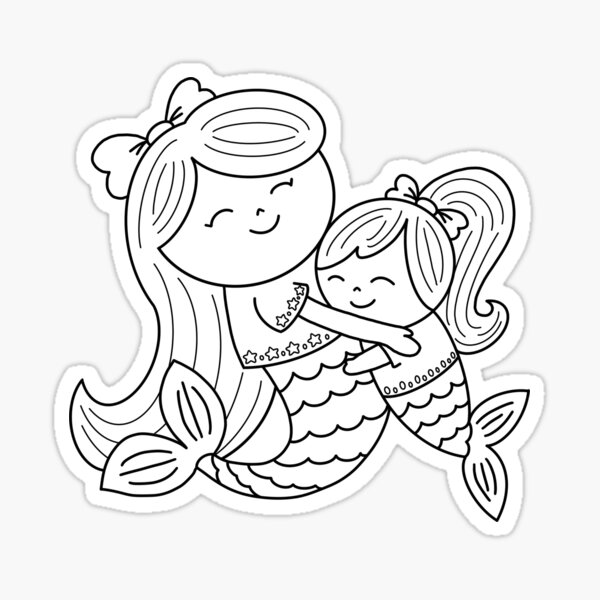 Mermaid coloring mommy mermaid and daughter for painting activity at home or at birthday party essential t