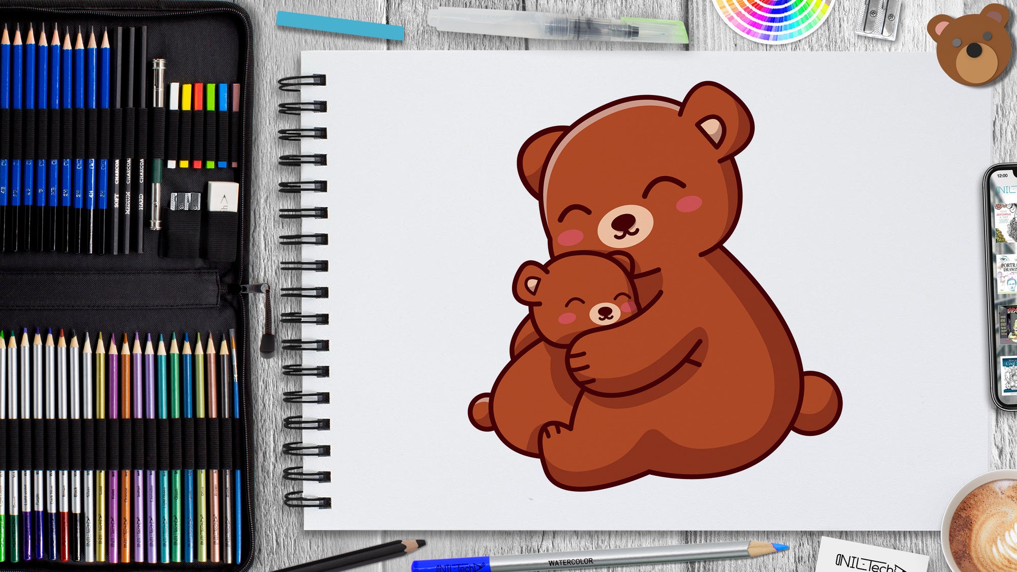 How to draw a cute mama and baby bear