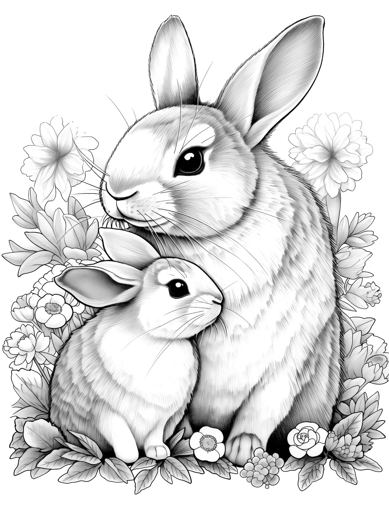 Cute bunny coloring pages for kids and adults