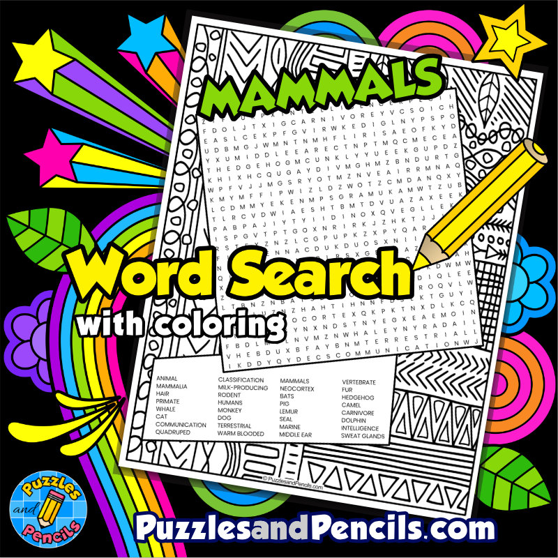 Mammals word search puzzle with coloring animal classification wordsearch made by teachers
